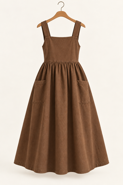 Bark brown Mori Kei pinafore dress, back view