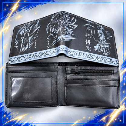 Open Super Saiyans wallet showing black interior and silver artwork
