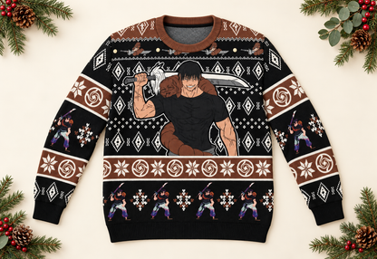Toji anime sweater styled as a flat lay product photo