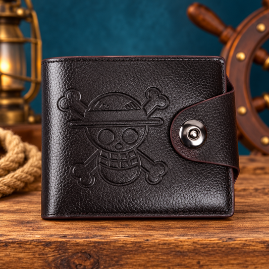 Black Straw Hat Pirates Wallet with embossed straw-hat skull emblem