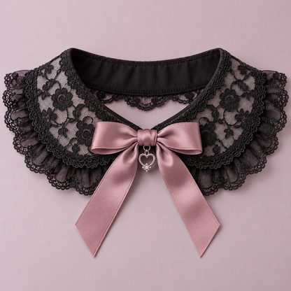 Dusty Rose Bow Lace Collar — front