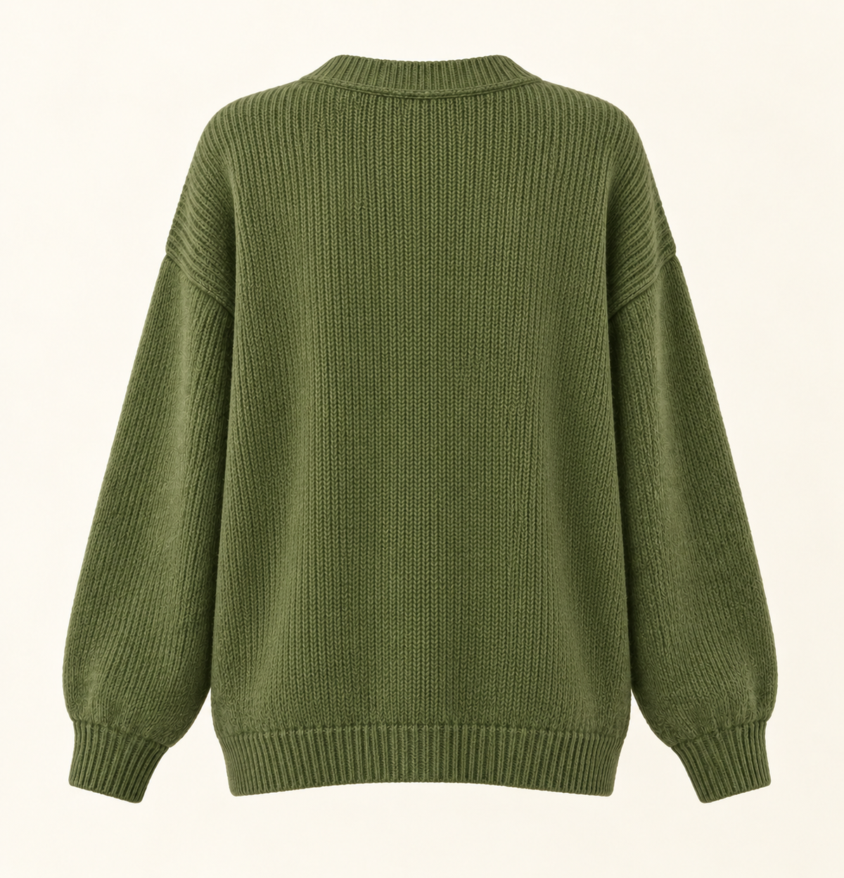 Moss green Mori Kei cardigan, back view