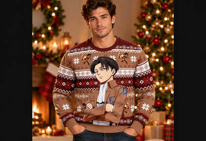 Levi sweater worn in a professional holiday studio photoshoot