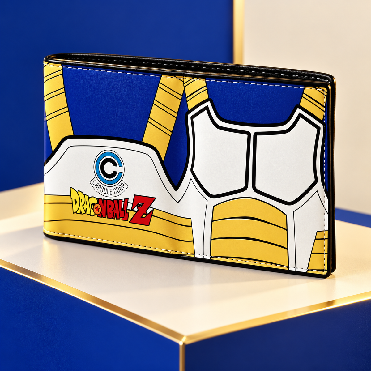Vegeta Armor wallet angled view showing Capsule Corp and Dragon Ball graphics