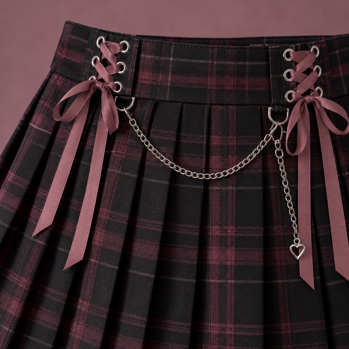 Close-up of Jirai Kei skirt waistband ribbons and chain