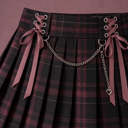 Close-up of Jirai Kei skirt waistband ribbons and chain