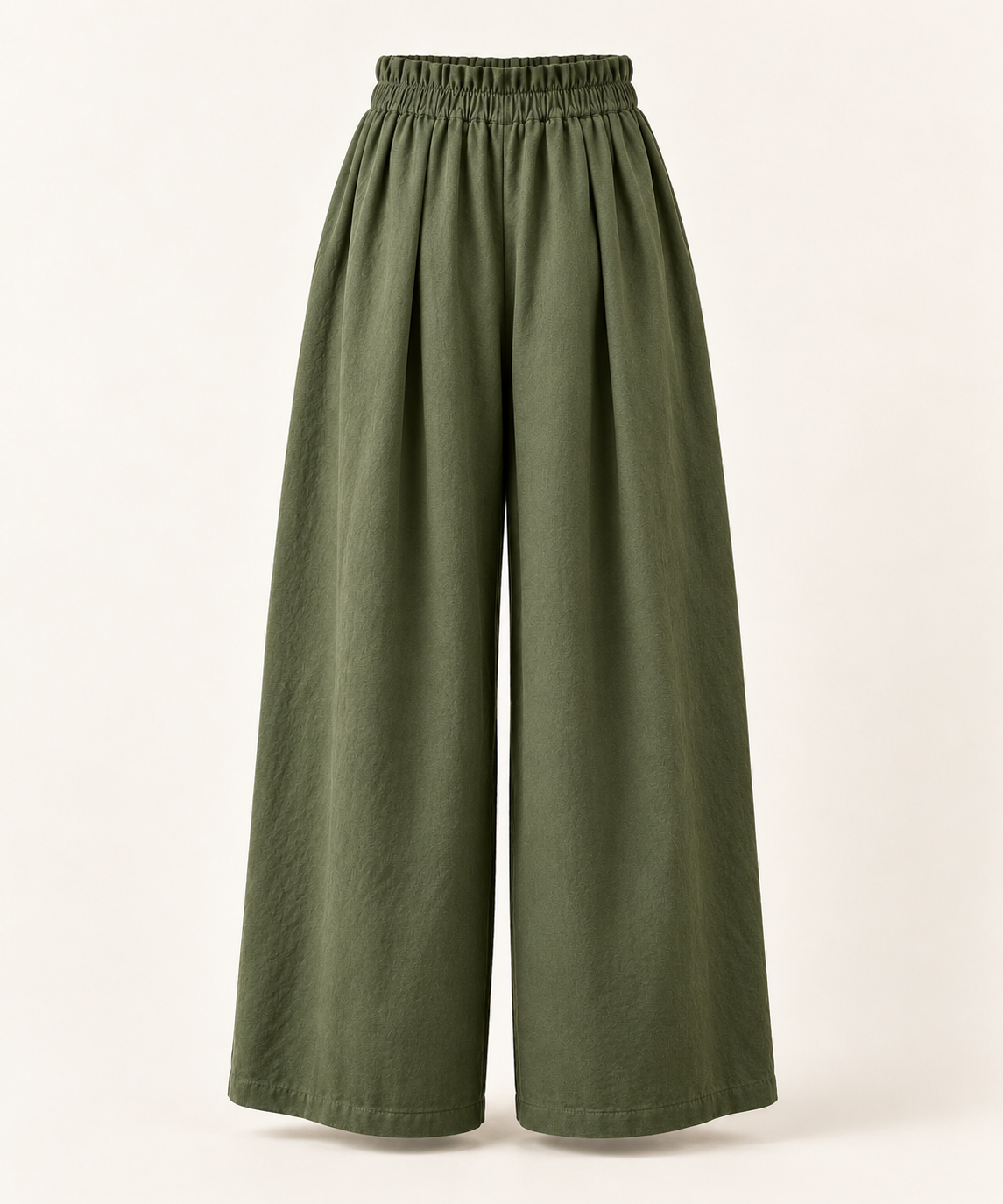 Moss green wide-leg Mori Kei trousers, back view