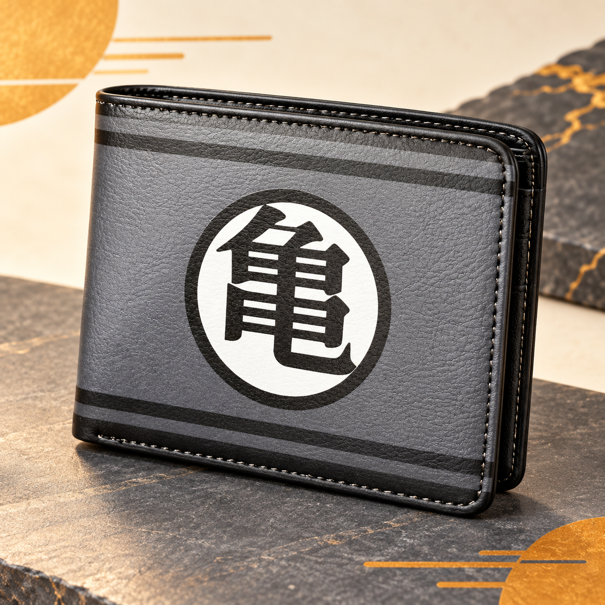 Goku Kanji Grey anime wallet three-quarter closed view