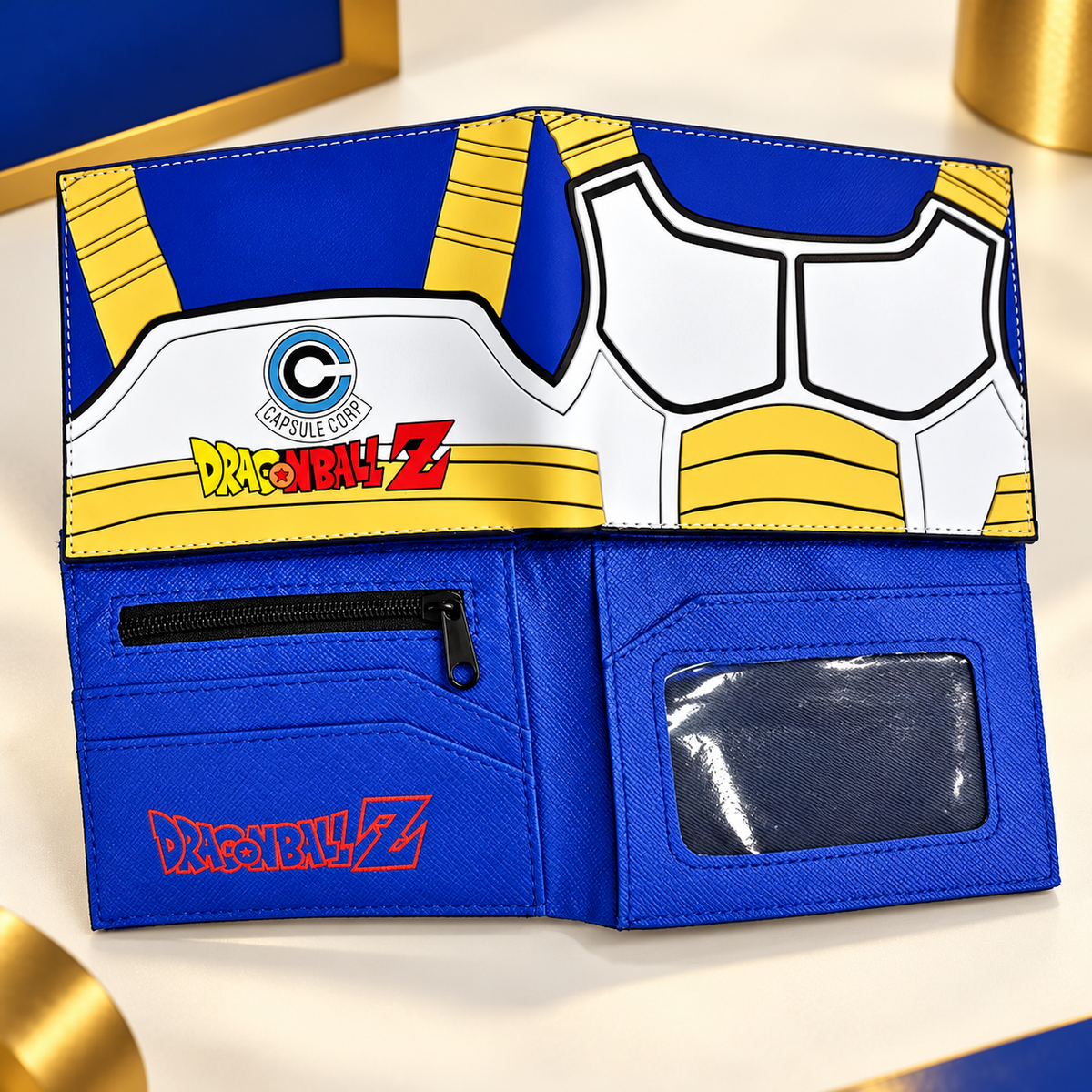 Open Vegeta Armor wallet showing blue interior compartments