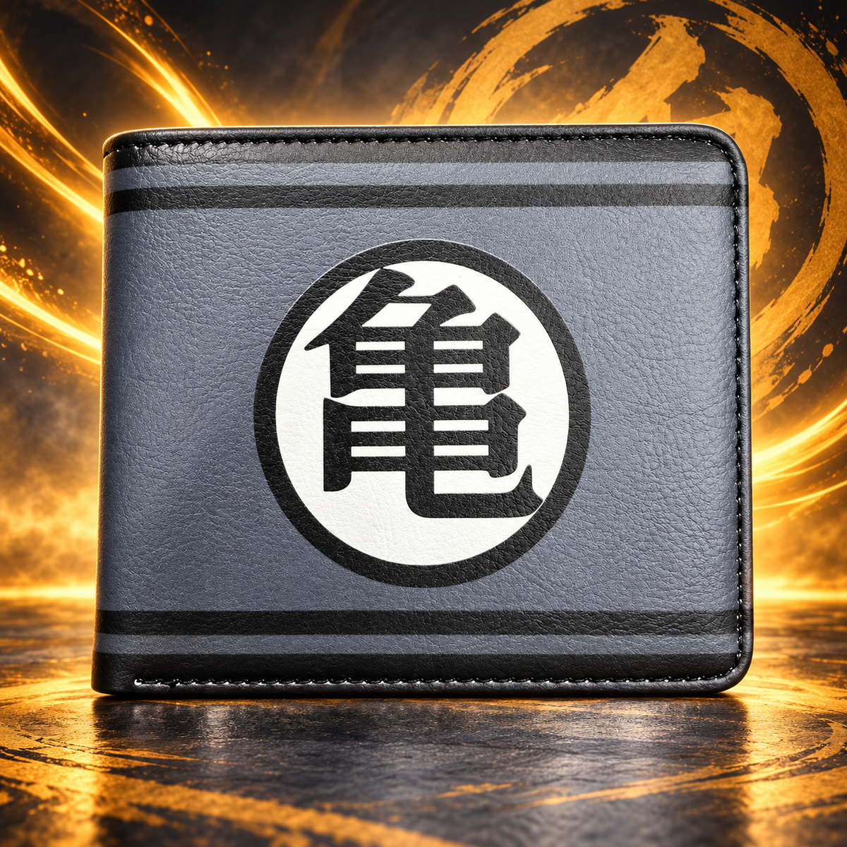 Goku Kanji Grey anime wallet front view with 亀 emblem