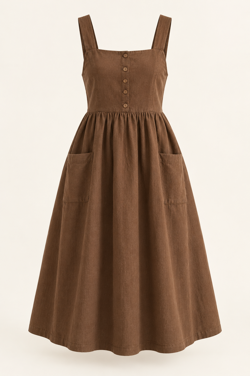 Bark brown Mori Kei pinafore dress, front view