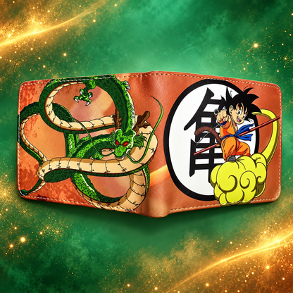 Open Son Goku Shenron wallet showing Shenron and Goku interior artwork