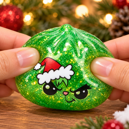 Grumpy Christmas Dumpling Squishy gently squeezed