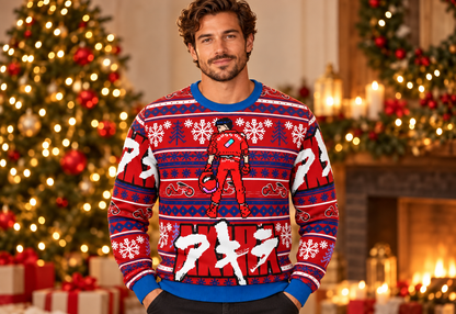 Mitsuru sweater worn in a professional holiday studio photoshoot