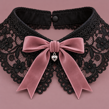 Dusty Rose Bow Lace Collar — lace detail