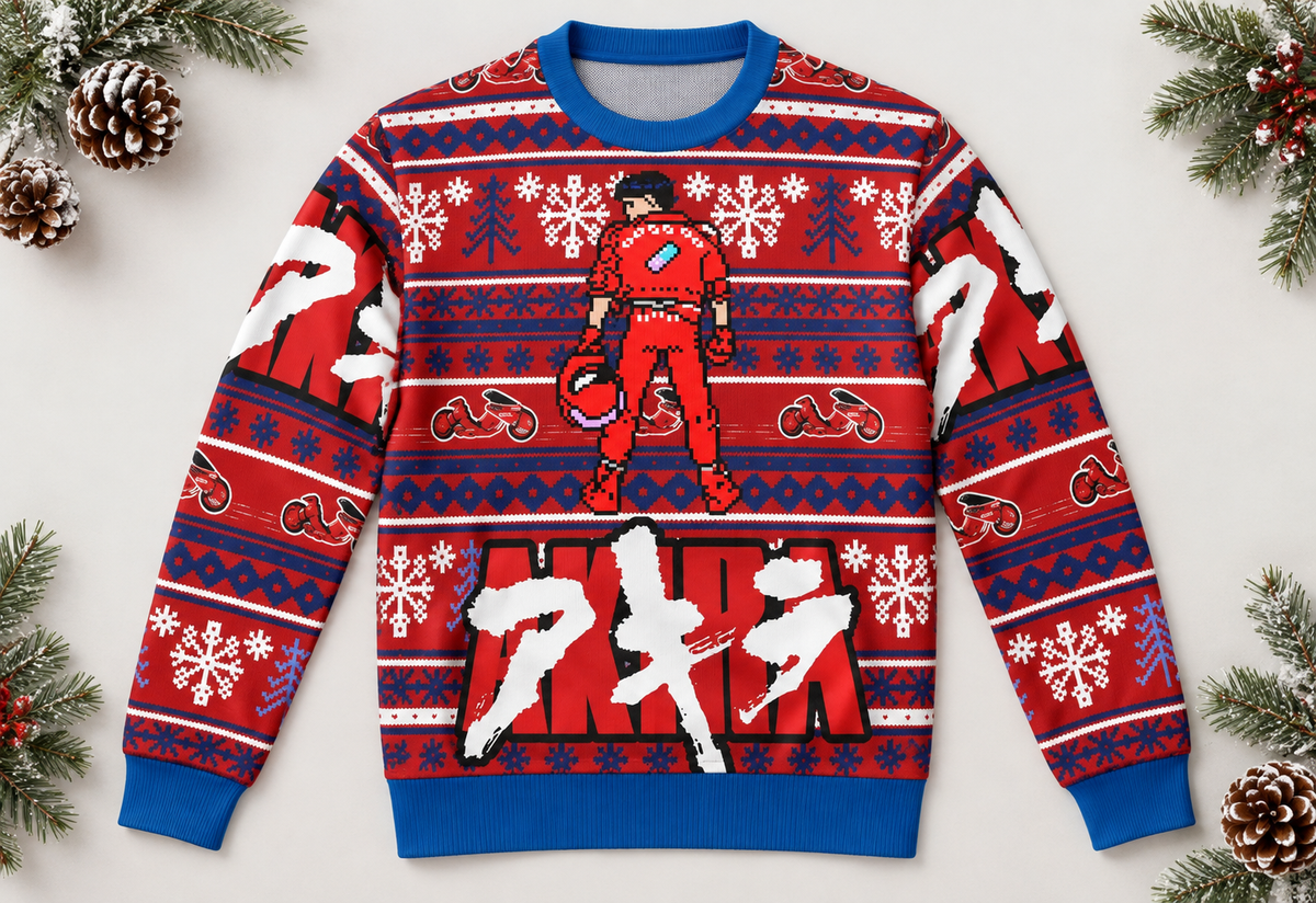 Mitsuru sweater arranged in a professional holiday flat lay