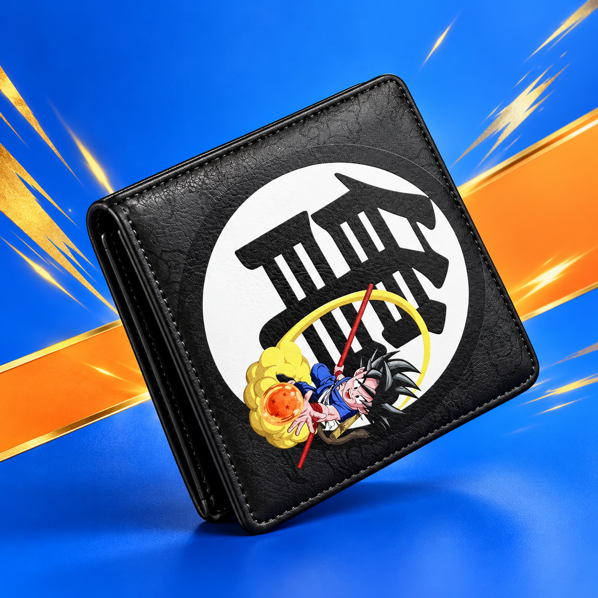 Angled Son Goku Kanji wallet showing black bifold edge