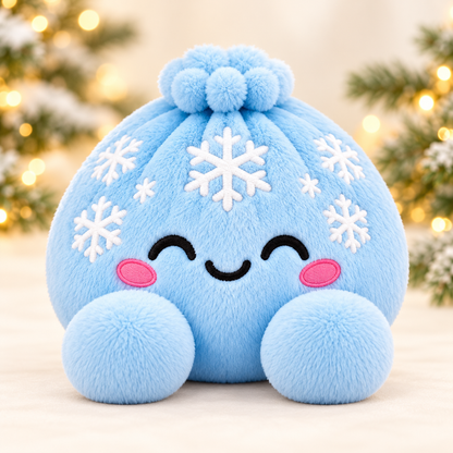 Snowflake Christmas dumpling plush, clean studio gallery photo