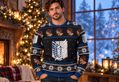 Wings of Liberty sweater worn in a professional winter photoshoot