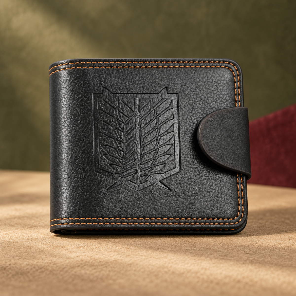 AoT Leather Wallet front view with embossed Wings of Freedom crest