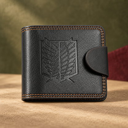 AoT Leather Wallet front view with embossed Wings of Freedom crest