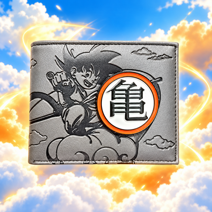 Son Goku DB wallet front with silver-gray cloud design and orange kanji badge