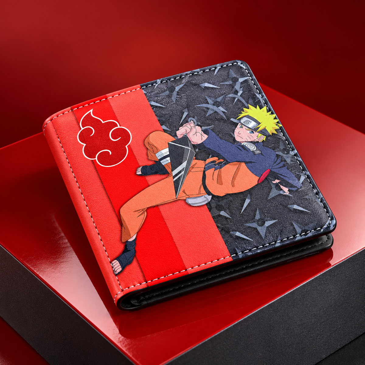 Akatsuki Naruto wallet rotated three-quarter closed view