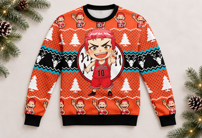 Shohoku sweater arranged in a professional holiday flat lay