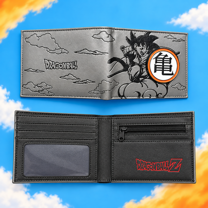 Open Son Goku DB wallet showing card slots, ID window and zip pocket