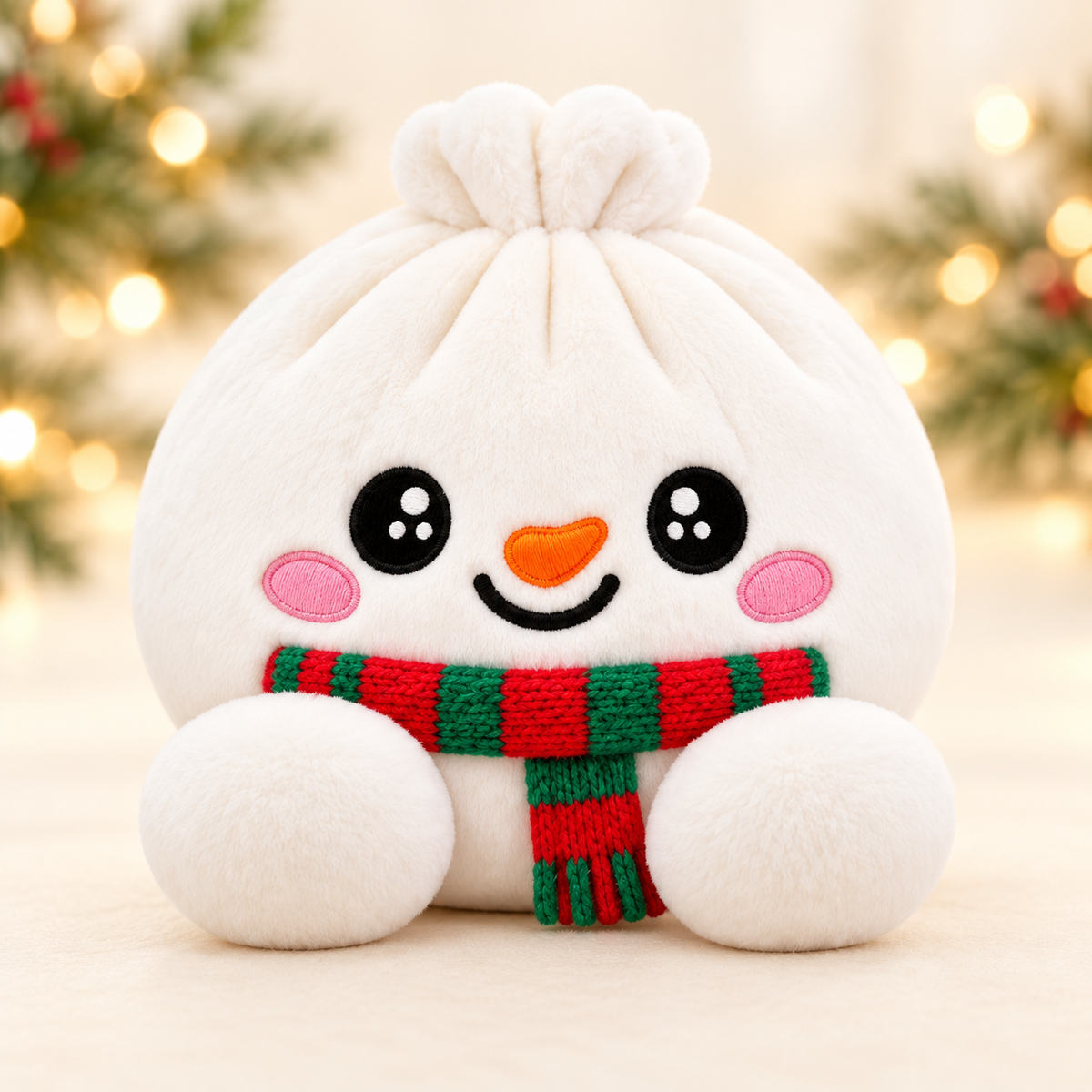 Snowman Christmas dumpling plush, clean studio gallery photo