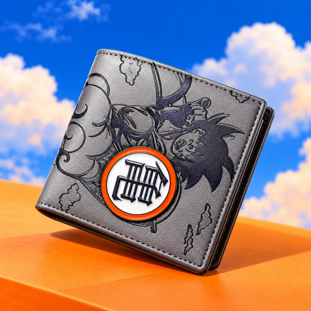 Angled silver-gray Son Goku DB wallet showing bifold profile