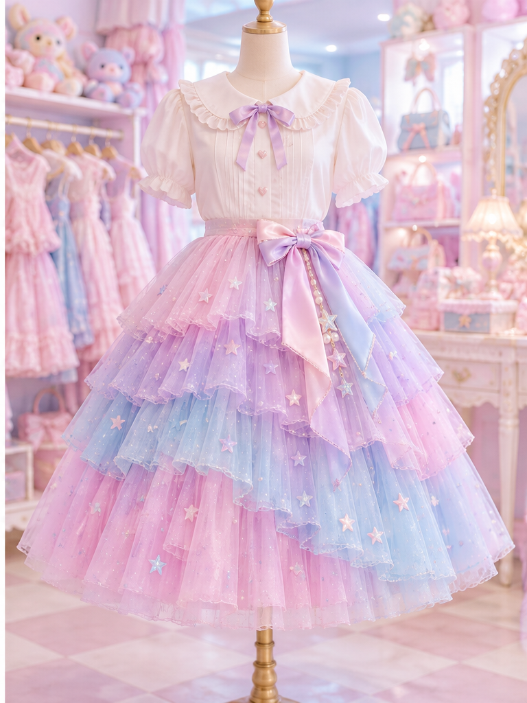 Pastel tulle skirt styled with a simple Fairy Kei blouse