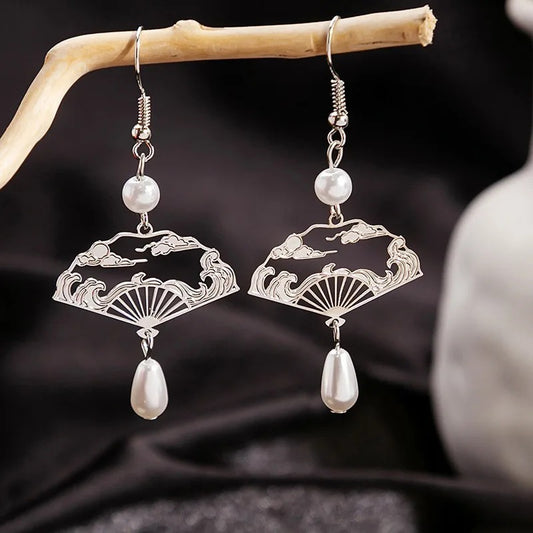 Japanese Fan Pearl Earrings