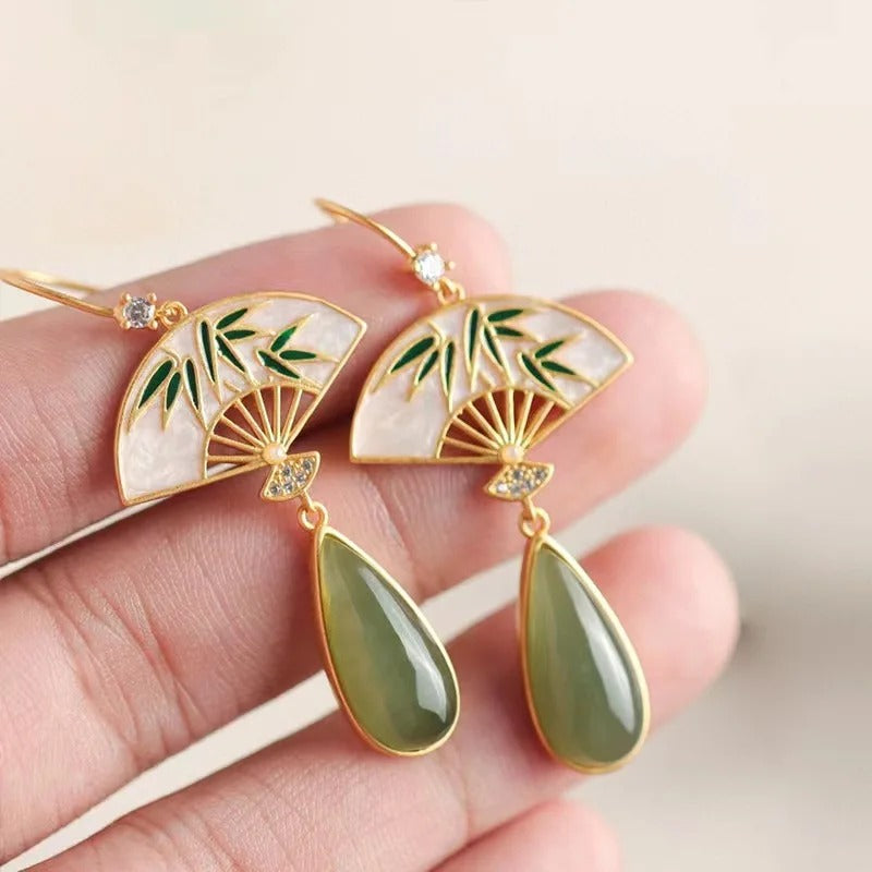 Japanese Fan Jade Earrings