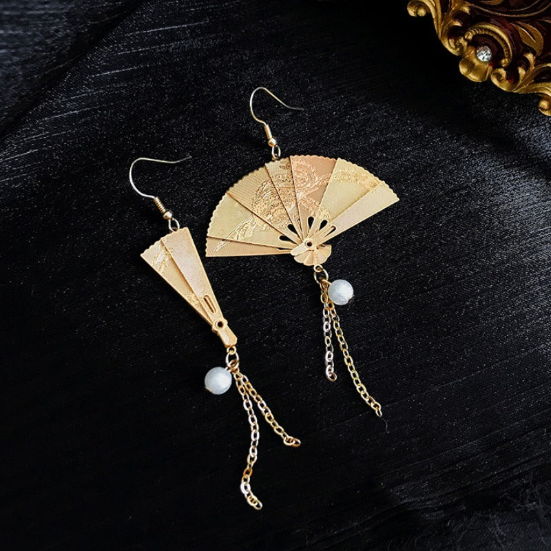 Golden Japanese Fan Earrings