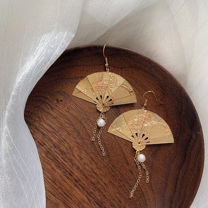 Golden Japanese Fan Earrings