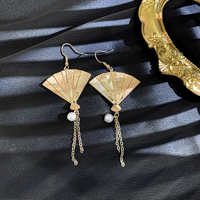 Golden Japanese Fan Earrings