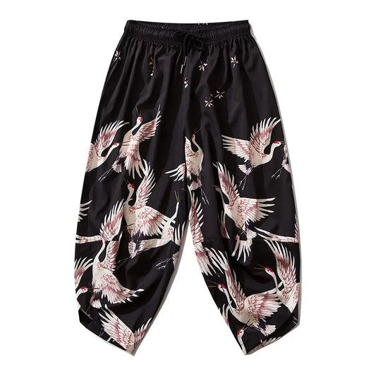 Pantalones Harem con diseño de pájaros y grullas voladoras
