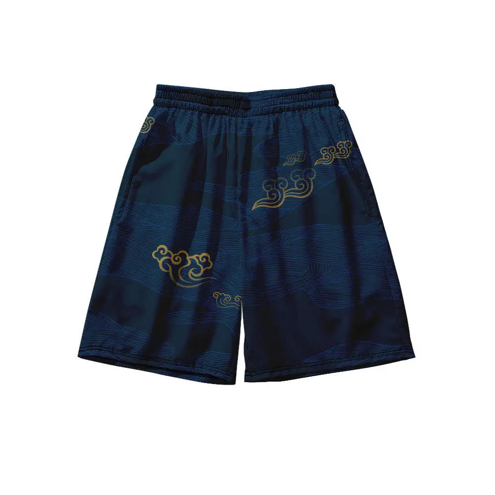 Flying Crane Navy Haori Shorts Set