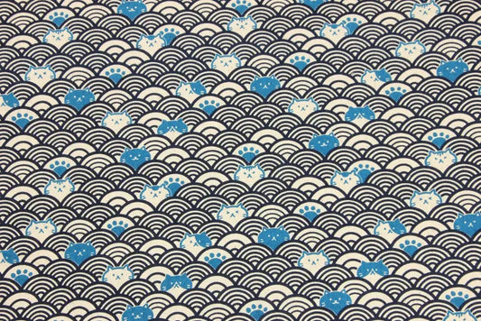 Azul Marino Neko Gatos Nubes Furoshiki