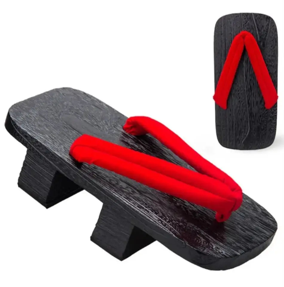 Solid Red Strap Black Geta Sandals