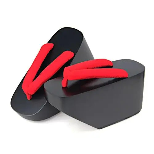 Red Strap High Black Geta Sandals