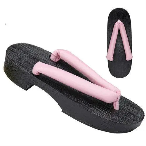 Pink Women Black Geta Sandals