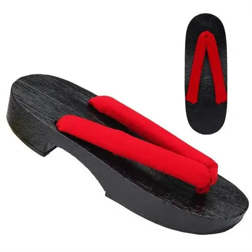 Red Women Black Geta Sandals