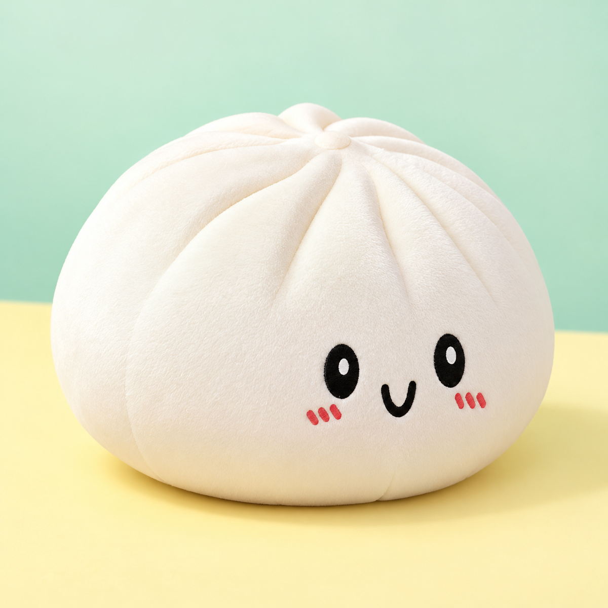 Giant Dumpling Squishy Plush side angle showing its pleated bun shape