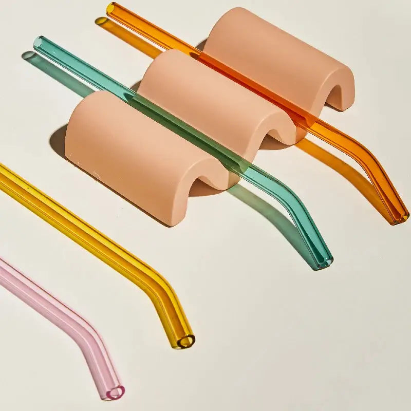 Reusable Colored Glass Straws Set