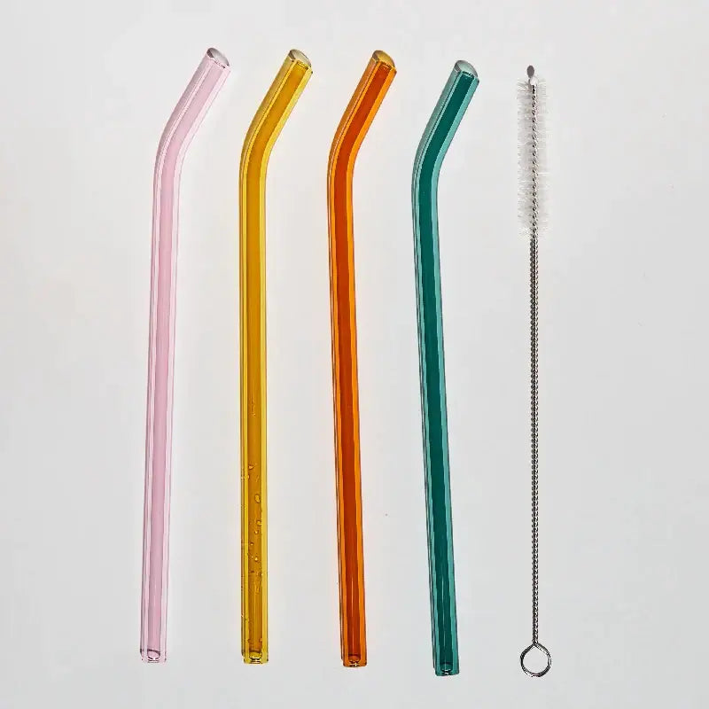 Reusable Colored Glass Straws Set