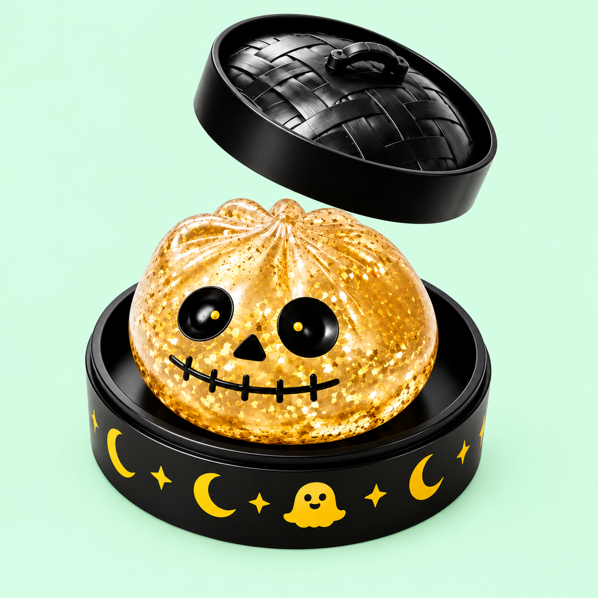 Black Halloween case with moons, stars and ghost decoration