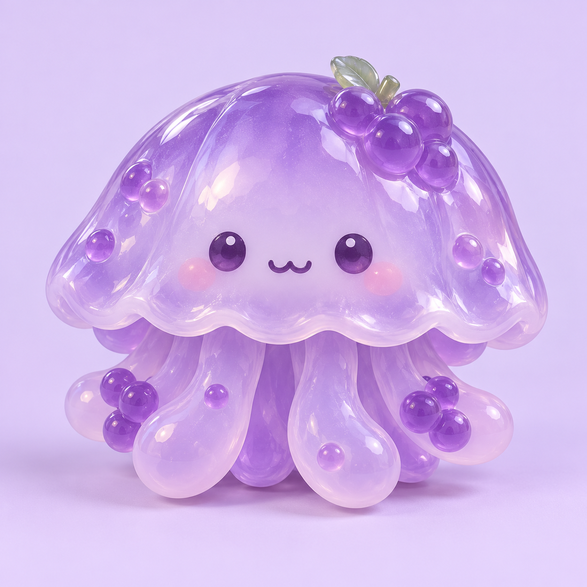 Lavender grape jellyfish kawaii squishy toy on pale lilac background