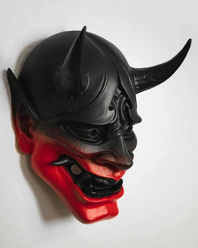 Half Red and Black Hannya Decor Mask